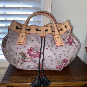 MCM Limited Edition Multicolor Floral Canvas and Leather Tassel Drawstring Bag